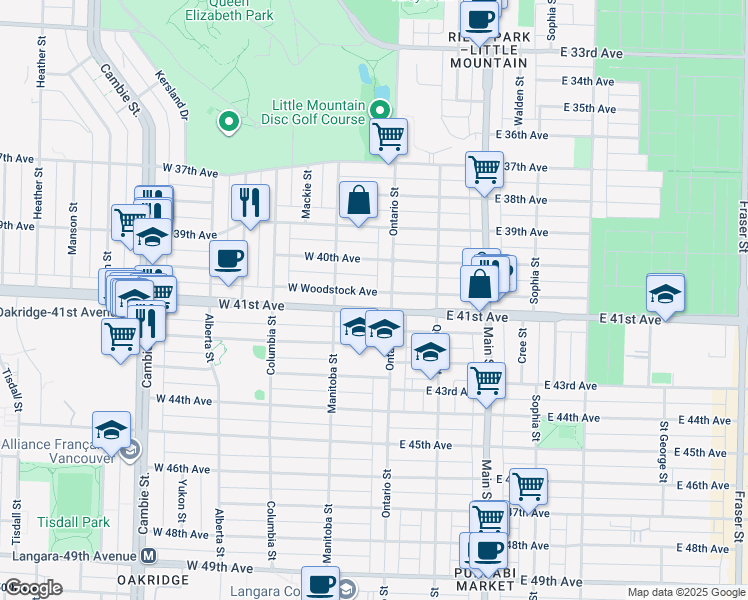 map of restaurants, bars, coffee shops, grocery stores, and more near in Vancouver