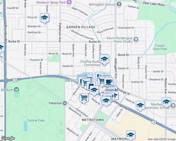 map of restaurants, bars, coffee shops, grocery stores, and more near 5656 Halley Avenue in Burnaby