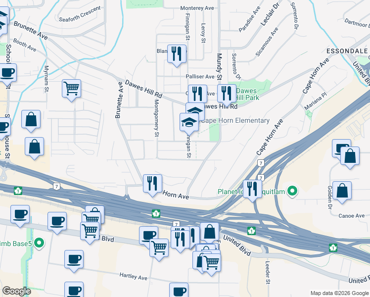 map of restaurants, bars, coffee shops, grocery stores, and more near 128 Finnigan Street in Coquitlam