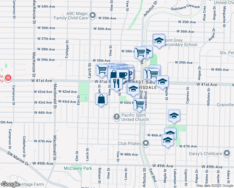 map of restaurants, bars, coffee shops, grocery stores, and more near 5815 Yew Street in Bellingham