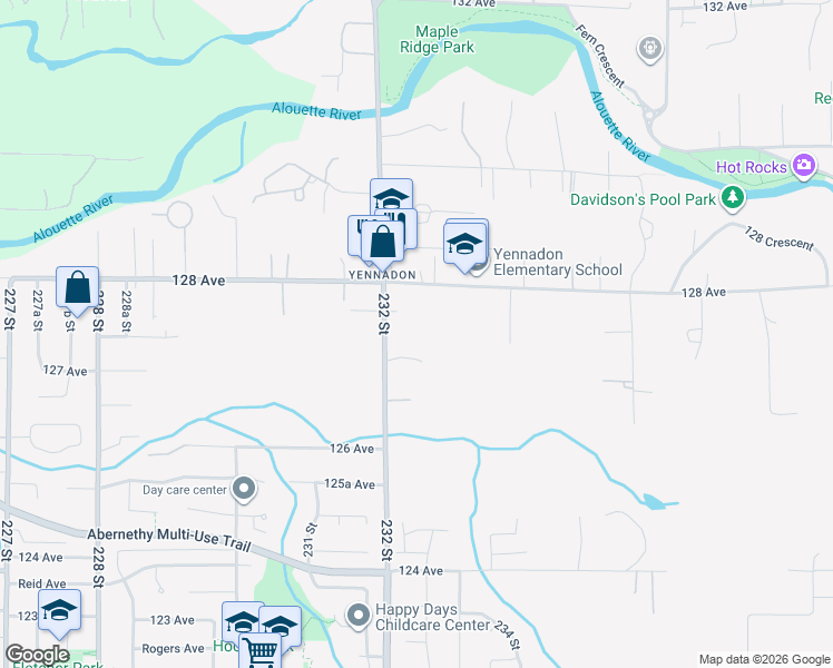 map of restaurants, bars, coffee shops, grocery stores, and more near 12734 232 Street in Maple Ridge