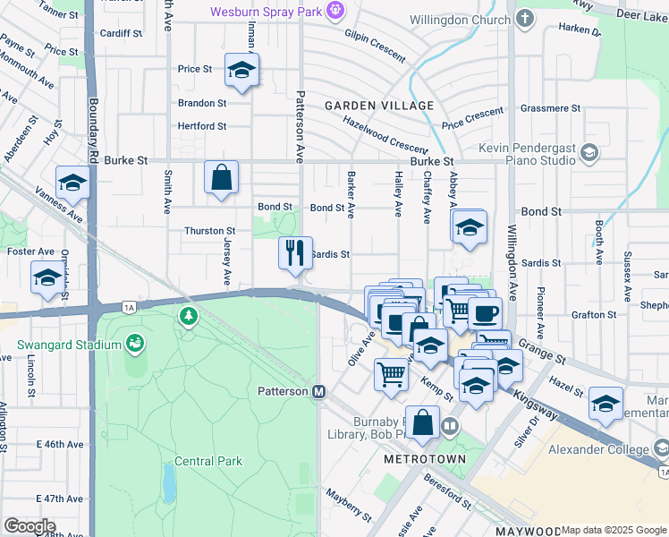 map of restaurants, bars, coffee shops, grocery stores, and more near in Burnaby