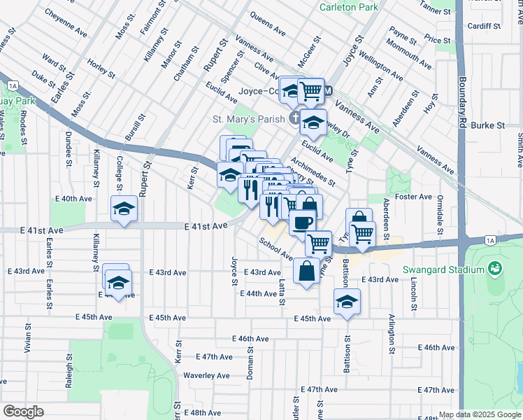 map of restaurants, bars, coffee shops, grocery stores, and more near in Vancouver