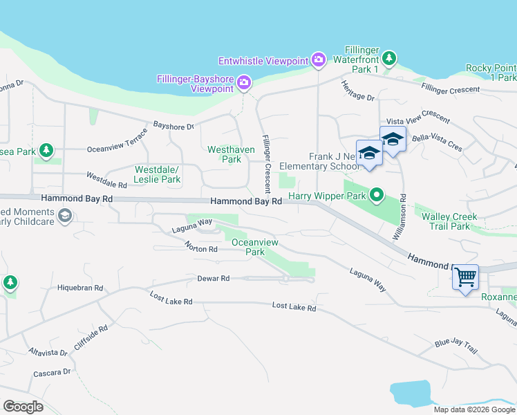 map of restaurants, bars, coffee shops, grocery stores, and more near 5277 Hammond Bay Road in Nanaimo