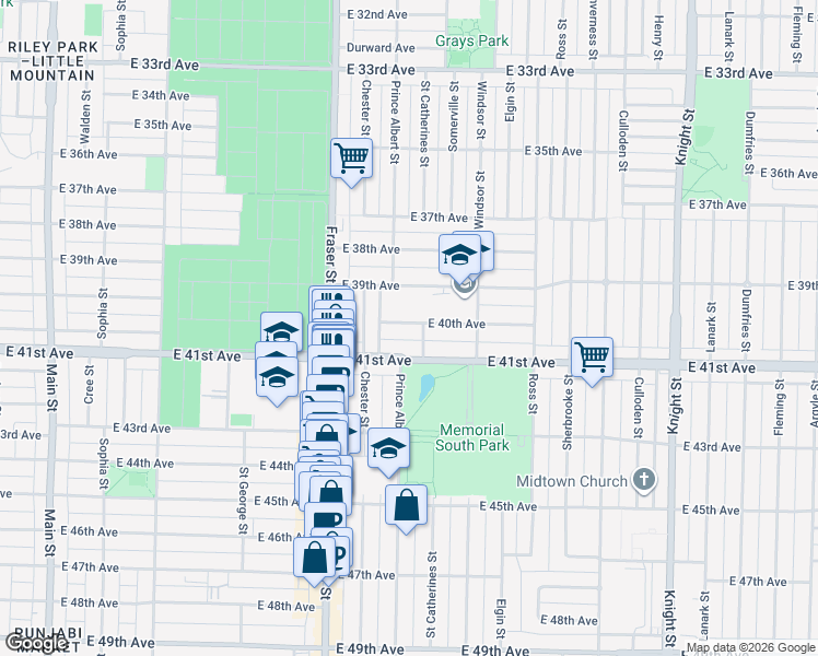 map of restaurants, bars, coffee shops, grocery stores, and more near 838 East 40th Avenue in Vancouver