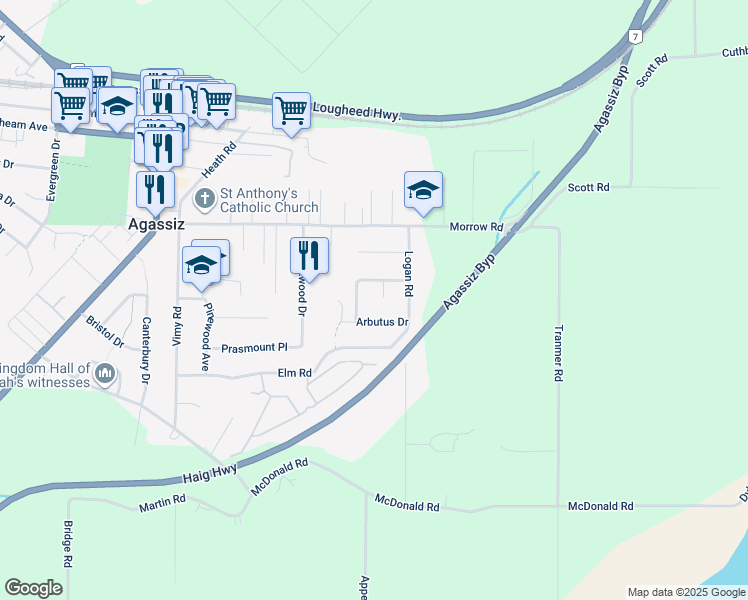 map of restaurants, bars, coffee shops, grocery stores, and more near 1585 Alder Place in Agassiz