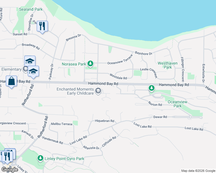 map of restaurants, bars, coffee shops, grocery stores, and more near 5541 Hammond Bay Road in Nanaimo