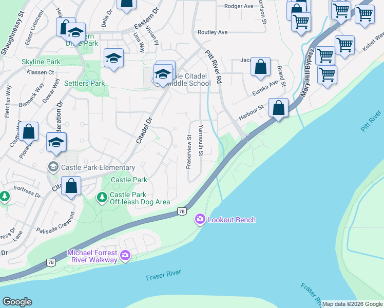 map of restaurants, bars, coffee shops, grocery stores, and more near 1128 Fraserview Street in Port Coquitlam