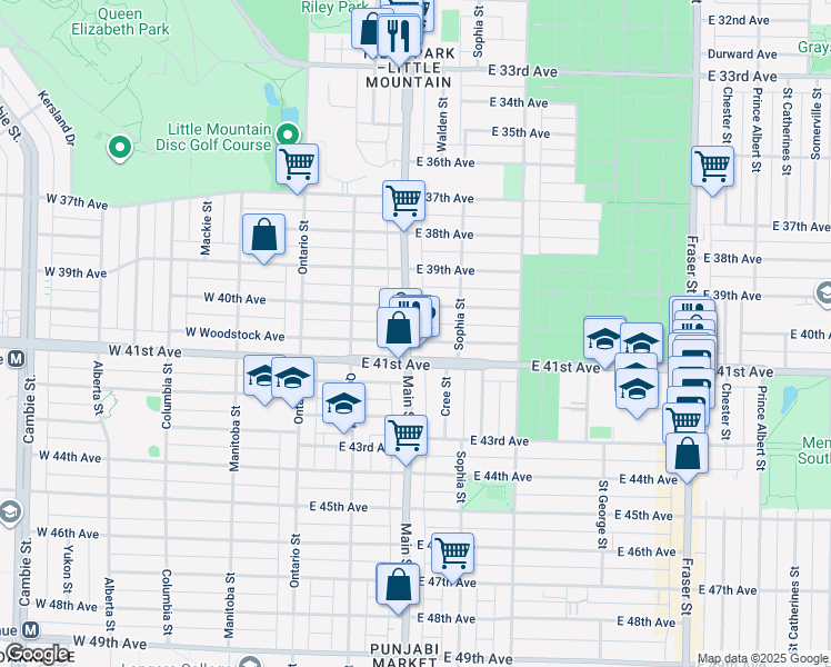 map of restaurants, bars, coffee shops, grocery stores, and more near in Vancouver
