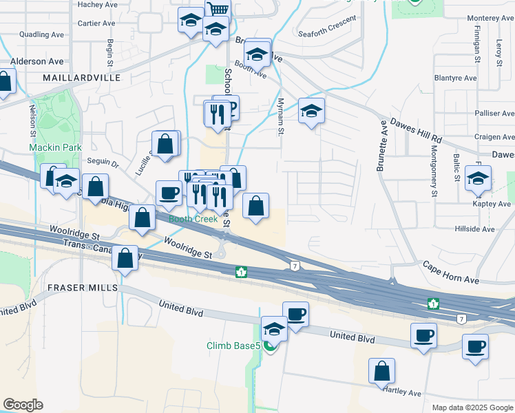map of restaurants, bars, coffee shops, grocery stores, and more near 115 Schoolhouse Street in Coquitlam