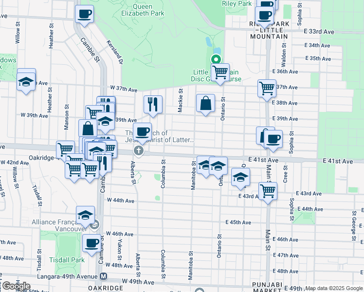 map of restaurants, bars, coffee shops, grocery stores, and more near 138 West Woodstock Avenue in Vancouver