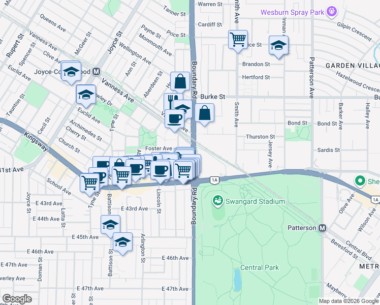 map of restaurants, bars, coffee shops, grocery stores, and more near in Vancouver