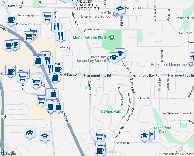 map of restaurants, bars, coffee shops, grocery stores, and more near 5994 Waterton Place in Nanaimo