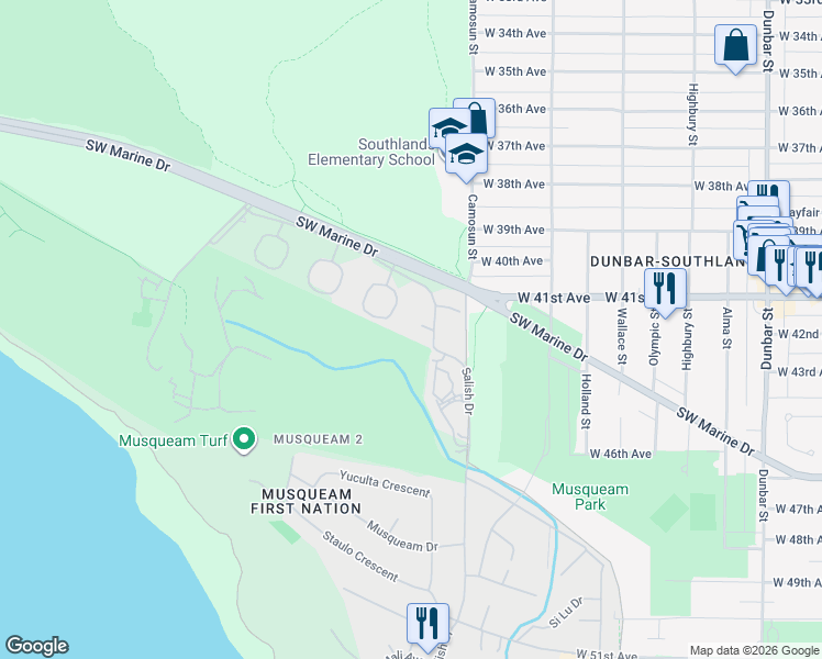 map of restaurants, bars, coffee shops, grocery stores, and more near 8 Halss Crescent in Vancouver