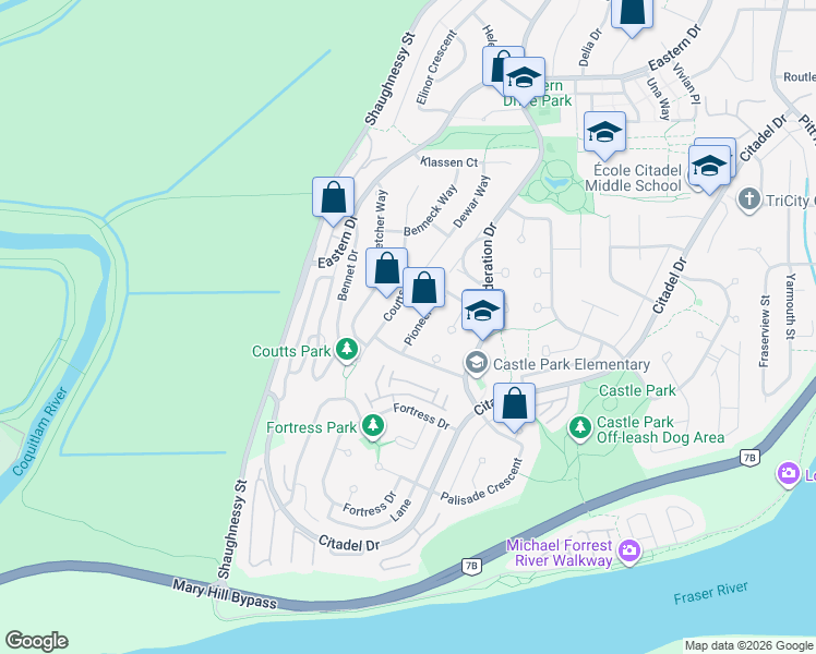 map of restaurants, bars, coffee shops, grocery stores, and more near 2691 Pioneer Way in Port Coquitlam
