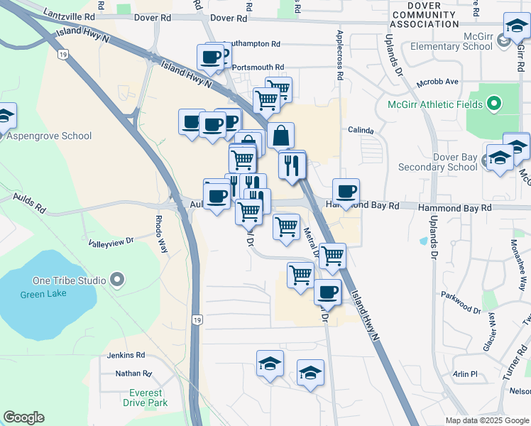map of restaurants, bars, coffee shops, grocery stores, and more near 6551 Aulds Road in Nanaimo