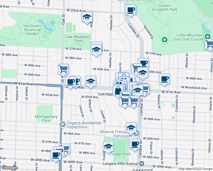 map of restaurants, bars, coffee shops, grocery stores, and more near 715 West 41st Avenue in Vancouver