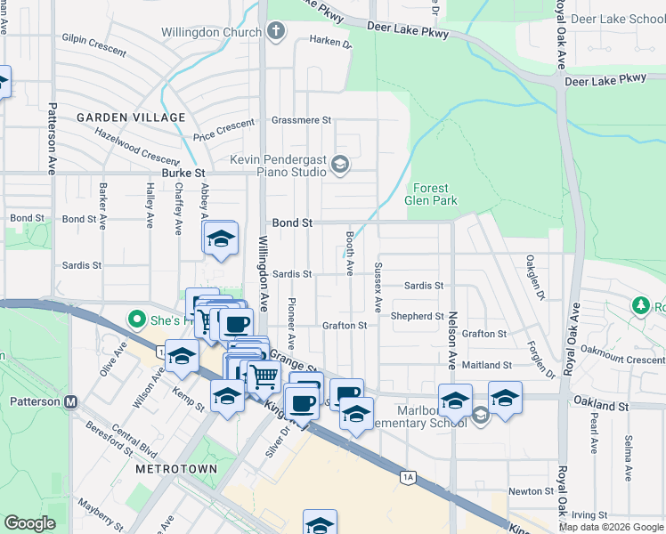 map of restaurants, bars, coffee shops, grocery stores, and more near 4631 Sardis Street in Burnaby