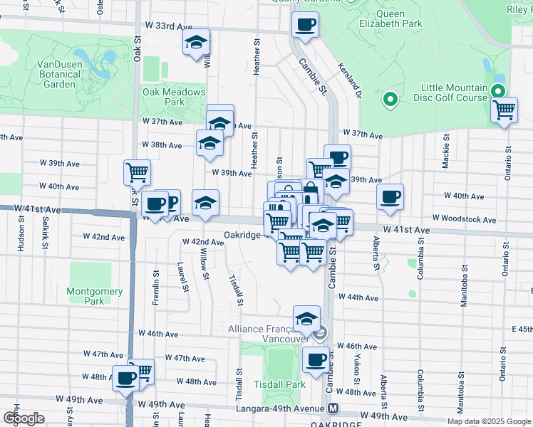 map of restaurants, bars, coffee shops, grocery stores, and more near in Vancouver