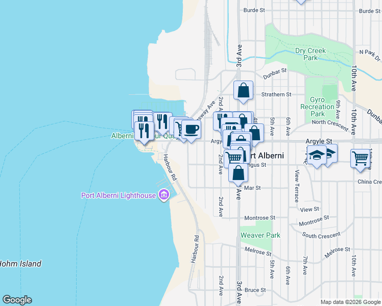 map of restaurants, bars, coffee shops, grocery stores, and more near 3053 Kingsway Avenue in Port Alberni