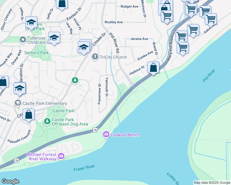 map of restaurants, bars, coffee shops, grocery stores, and more near 2024 Leggatt Place in Port Coquitlam