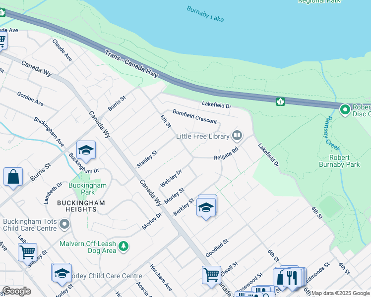 map of restaurants, bars, coffee shops, grocery stores, and more near 7863 Walmsley Court in Burnaby