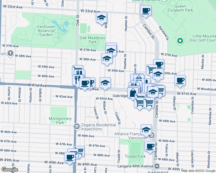 map of restaurants, bars, coffee shops, grocery stores, and more near 5688 Willow Street in Vancouver