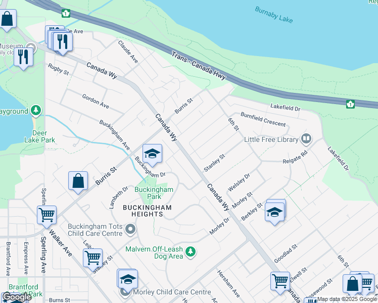 map of restaurants, bars, coffee shops, grocery stores, and more near 7721 Allman Street in Burnaby