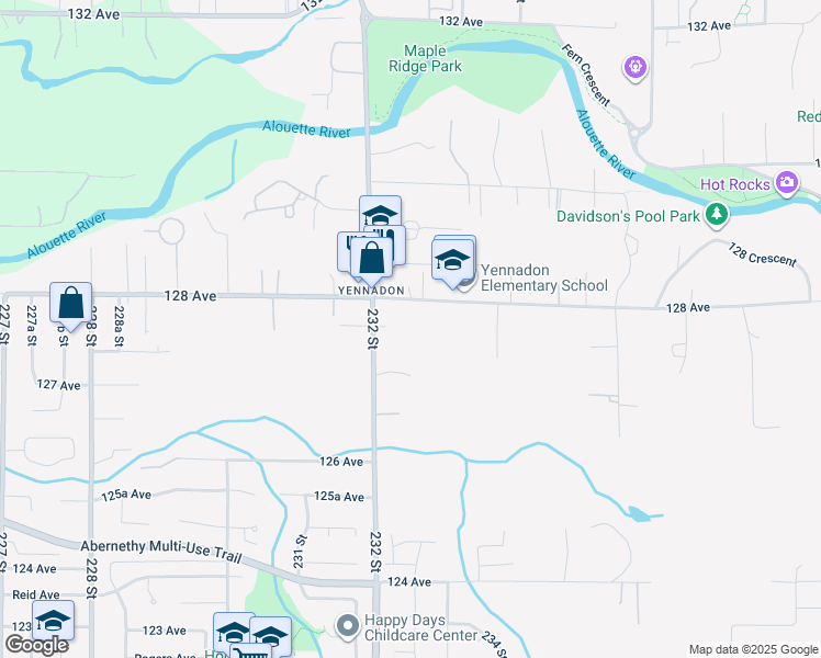 map of restaurants, bars, coffee shops, grocery stores, and more near 12760 232 Street in Maple Ridge