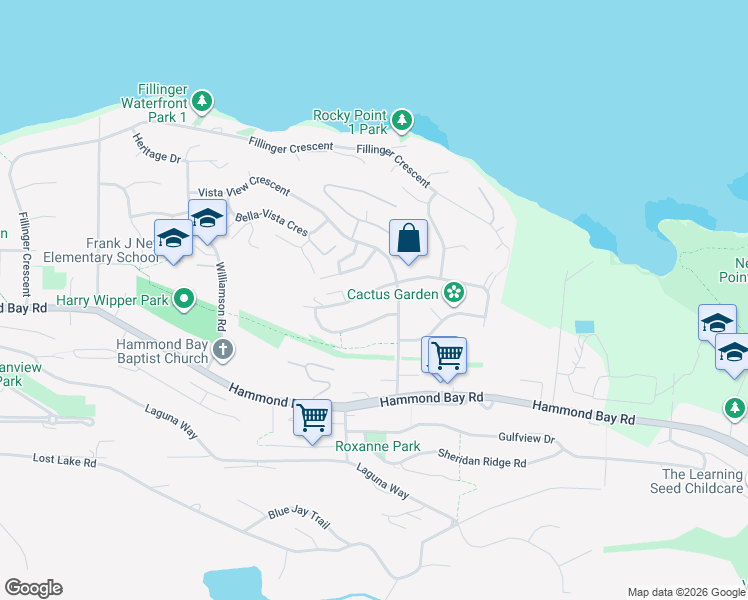 map of restaurants, bars, coffee shops, grocery stores, and more near 4921 Ney Drive in Nanaimo