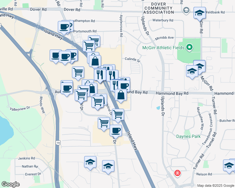map of restaurants, bars, coffee shops, grocery stores, and more near 6560 Island Highway North in Nanaimo