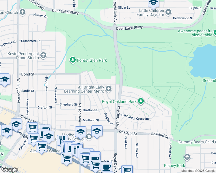 map of restaurants, bars, coffee shops, grocery stores, and more near 5130 Buxton Street in Burnaby