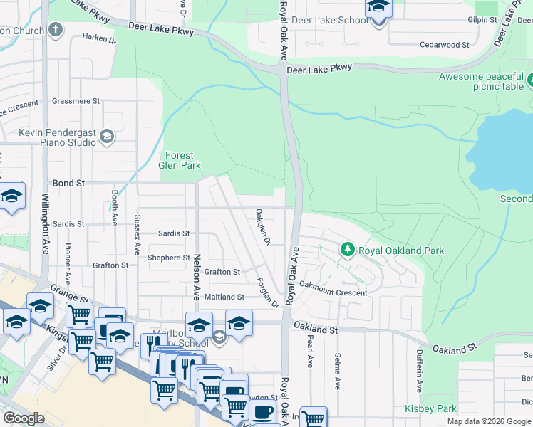 map of restaurants, bars, coffee shops, grocery stores, and more near 5151 Buxton Street in Burnaby