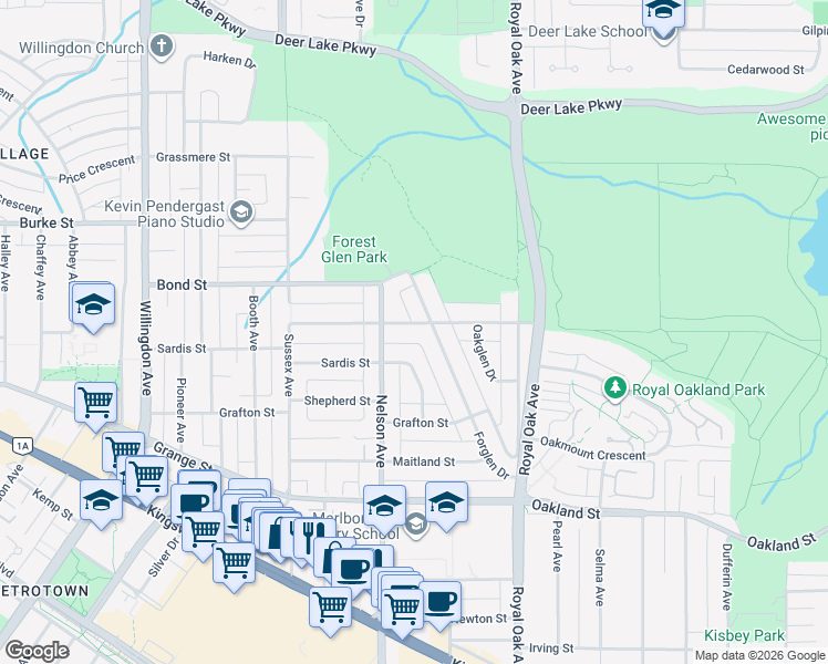 map of restaurants, bars, coffee shops, grocery stores, and more near 4972 Buxton Street in Burnaby