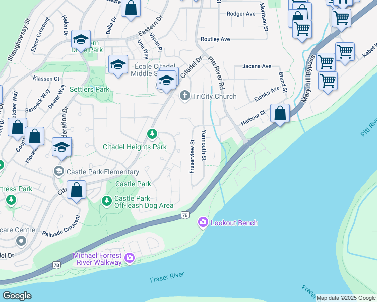 map of restaurants, bars, coffee shops, grocery stores, and more near 2165 Tower Court in Port Coquitlam