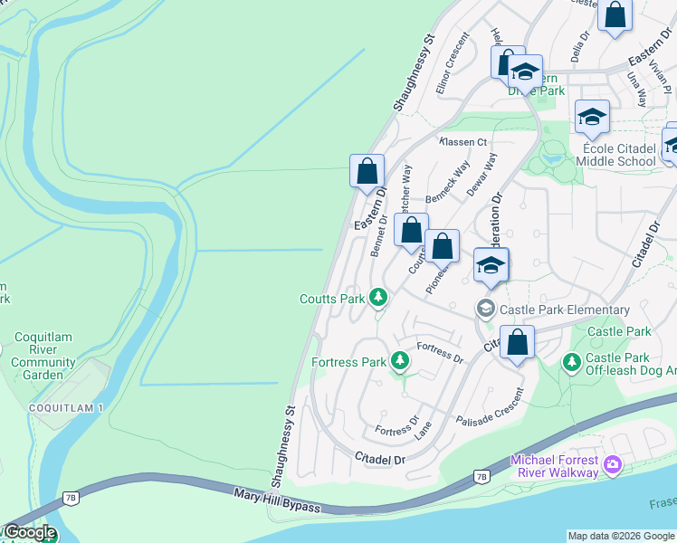 map of restaurants, bars, coffee shops, grocery stores, and more near 1141 O'Flaherty Gate in Port Coquitlam