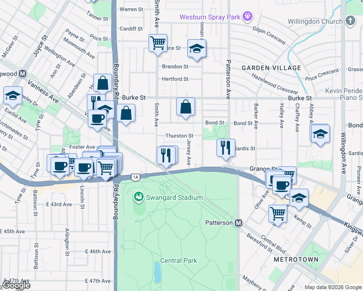 map of restaurants, bars, coffee shops, grocery stores, and more near 3895 Sandell Street in Burnaby