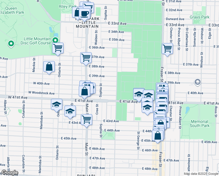 map of restaurants, bars, coffee shops, grocery stores, and more near 356 East 40th Avenue in Vancouver