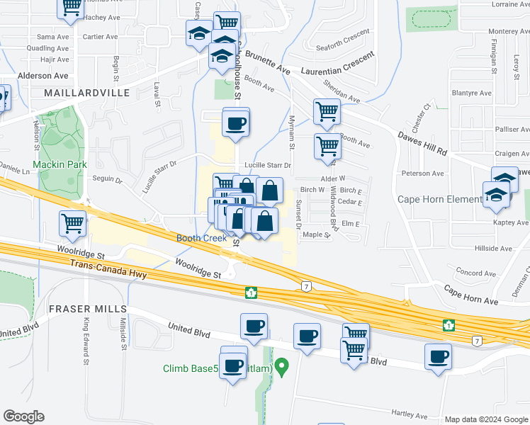 map of restaurants, bars, coffee shops, grocery stores, and more near 145 Schoolhouse Street in Coquitlam