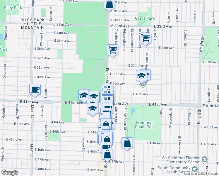 map of restaurants, bars, coffee shops, grocery stores, and more near in Vancouver
