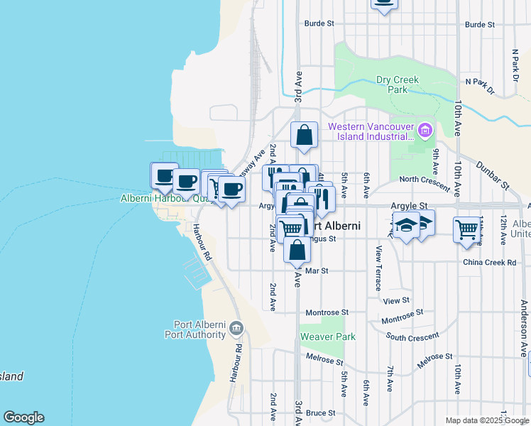 map of restaurants, bars, coffee shops, grocery stores, and more near in Port Alberni