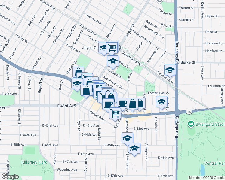 map of restaurants, bars, coffee shops, grocery stores, and more near 3396 Cherry Street in Vancouver