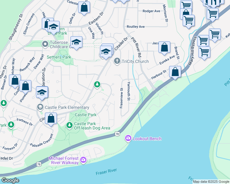 map of restaurants, bars, coffee shops, grocery stores, and more near 2165 Tower Court in Port Coquitlam