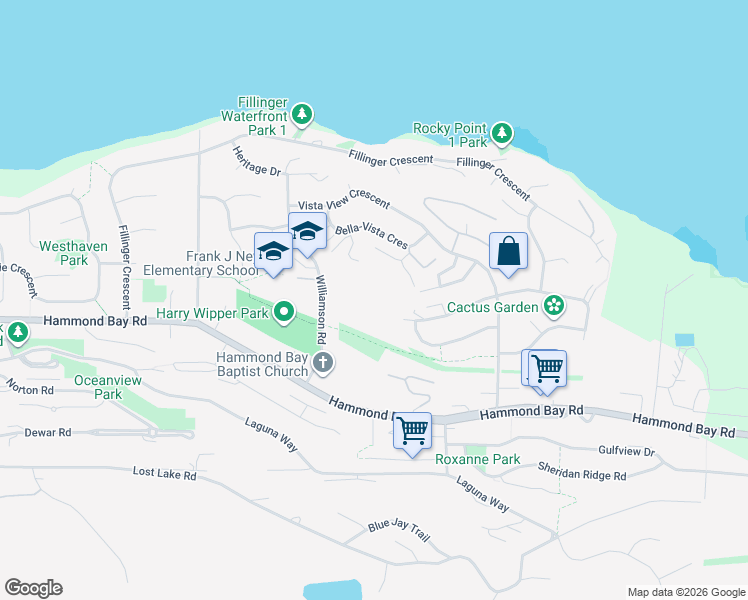 map of restaurants, bars, coffee shops, grocery stores, and more near 5300 Williamson Road in Nanaimo