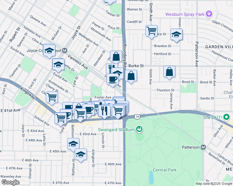 map of restaurants, bars, coffee shops, grocery stores, and more near 5470 Ormidale Street in Vancouver
