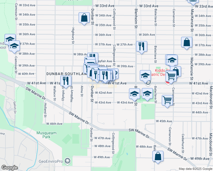 map of restaurants, bars, coffee shops, grocery stores, and more near in Vancouver