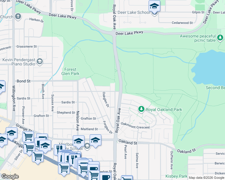 map of restaurants, bars, coffee shops, grocery stores, and more near 5151 Buxton Street in Burnaby