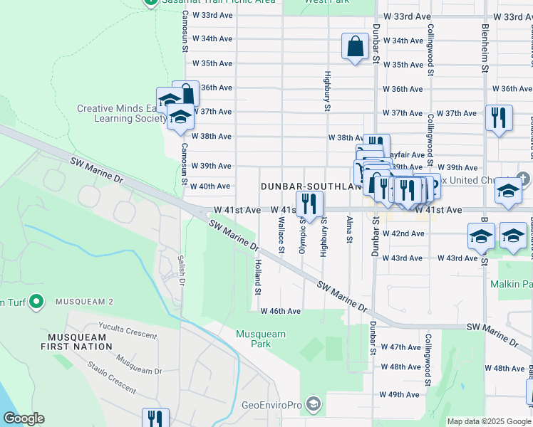map of restaurants, bars, coffee shops, grocery stores, and more near in Vancouver