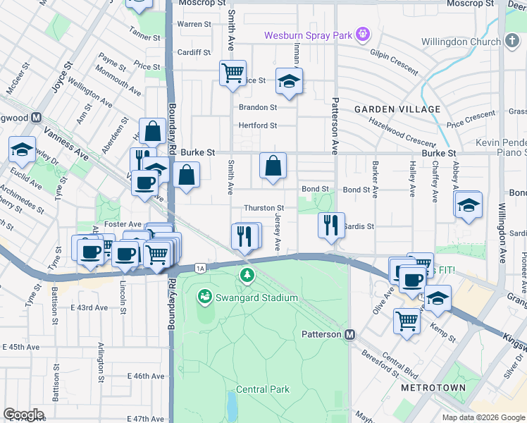 map of restaurants, bars, coffee shops, grocery stores, and more near 3908 Thurston Street in Burnaby