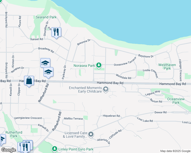 map of restaurants, bars, coffee shops, grocery stores, and more near 5705 Oceanview Terrace in Nanaimo
